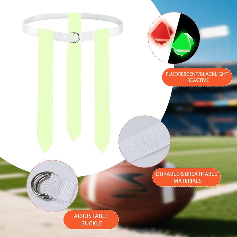 CIYOJA Glow in the Dark Flag Football Belts Set: 4 Adjustable Belts 12 Football Flags, Easy Tear-Away Design, Football Gear for Kid Youth Adult, Perfect for Camping Yard Beach Games, Glow Party Accessories - Image 4